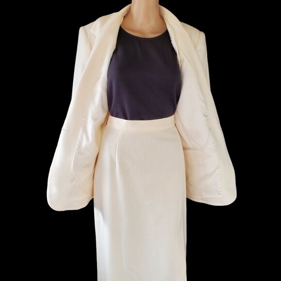 VTG Radcliffe Sag Harbor Wool Suit Set Women's 12/16 Blazer Pencil Skirt White - Picture 9 of 16